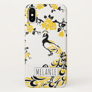 Coque Case-Mate Pour iPhone paon jaune noir & fleurs de cerisiers Art nouveau