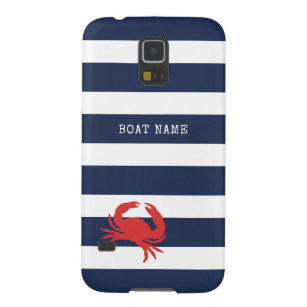 Coque Galaxy S5 Ancre Marine Bleu Stripes Crabe Rouge Nom du batea