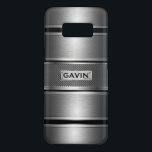 Coque Case-Mate Samsung Galaxy S8 Bandes géométriques gris et noir métalliques motif<br><div class="desc">Cool moderne faux gris métallique avec bandes décoratives noires. design géométrique masculin élégant avec monogramme personnalisable.</div>
