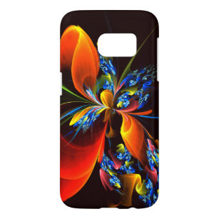 Coque Samsung Galaxy S7 Blue Orange Floral Moderne Art Abstrait Motif #03
