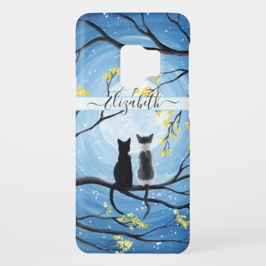 Coque Case-Mate Pour Samsung Galaxy Lune lunaire avec chats Ajouter un nom (Dos)