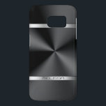 Coque Samsung Galaxy S7 Moderne Black Metallic Print Argent Accent<br><div class="desc">Élégante impression de texture métallique noire brillante,  look en acier inoxydable,  accents de rayures argentées et monogramme personnalisé. Design moderne et élégant.</div>