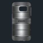 Coque Samsung Galaxy S7 Motif de rayures gris métal moderne<br><div class="desc">Image moderne de rayures gris métallique brillant motif. Le monogramme personnalisé est toujours facultatif. Design cool masculin.. La brillance est l'illusion numérique et non la brillance réelle</div>