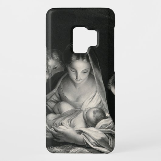 Coque Case-Mate Pour Samsung Galaxy Nativité Bébé Jésus Vierge Marie Anges Noir Blanc (Dos)