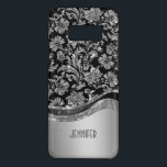 Coque Case-Mate Samsung Galaxy S8 Revêtement métallique noir et argent avec Motif Da<br><div class="desc">Elégant noir et argenté look métallique brillant avec motif damas fleuris. monogramme personnalisé et optionnel.</div>
