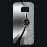 Coque Samsung Galaxy S7 Texture de Parties scintillant moderne en argent e<br><div class="desc">Design métallique argenté brillant,  look en acier inoxydable avec parties scintillant de diamants blancs imprimé. monogramme personnalisé et optionnel avec accents noirs. Comme tous les designs sur zazzle,  ce n'est pas une parties scintillant réelle ou une finition métallique,  mais juste une image.</div>