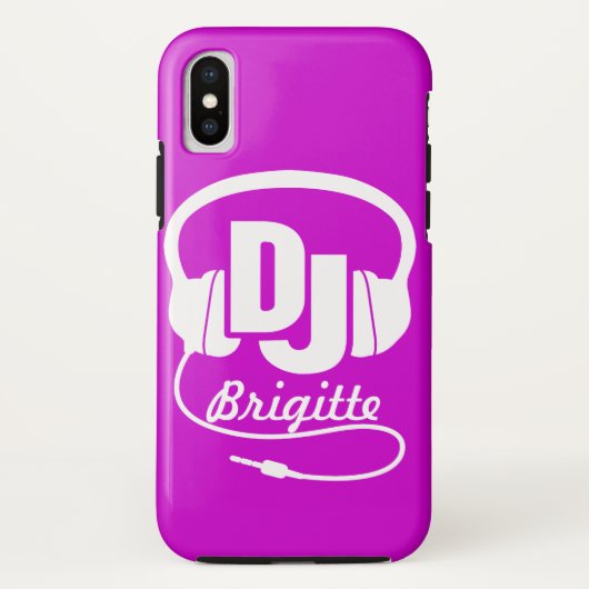 Coque casque de nom DJ violet et blanc (Dos)