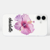 coque de téléphone à fleurs d'hibiscus rose et vio (Verso (horizontal))