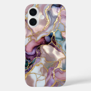 Coque de téléphone en marbre rose violet or abstra
