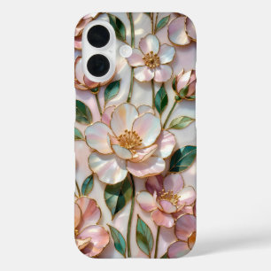 Coque de téléphone en verre à motif floral rose él