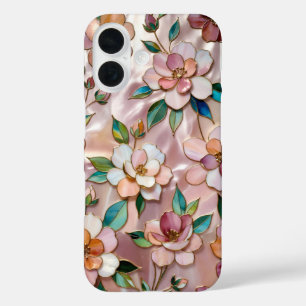 Coque de téléphone en verre teinté floral rose Élé