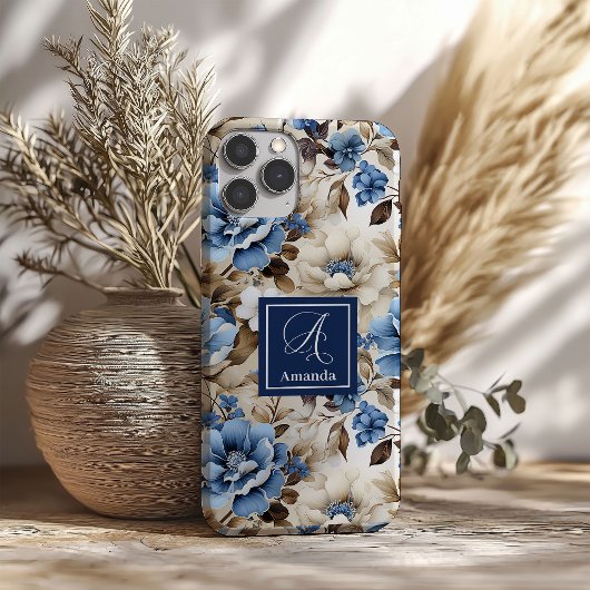 Coque de téléphone iPhone Fleurs Bleues et Blanche