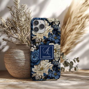 Coque de téléphone Luxueuse Fleurs Bleues et Blanc