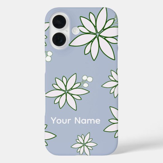 coque de téléphone pérvenche avec fleurs blanches (Verso)