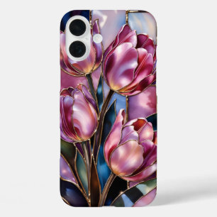 Coque de téléphone style vitrail Tulipe rose