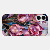 Coque de téléphone style vitrail Tulipe rose (Verso (horizontal))