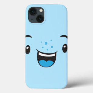 Coque de visage bleu souriant Kawaii