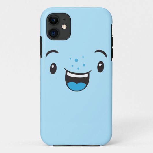 Coque de visage bleu souriant Kawaii (Dos)