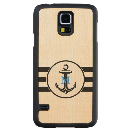 Coque En Érable Galaxy S5 Case Monogramme bleu| Ancre classique (Dos)
