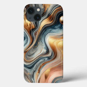 Coque en marbre Abstrait - Gold & Navy Swirl Desig