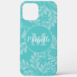 Coque fleuri Turquoise avec initial et nom