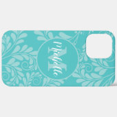 Coque fleuri Turquoise avec initial et nom (Retour (horizontal))