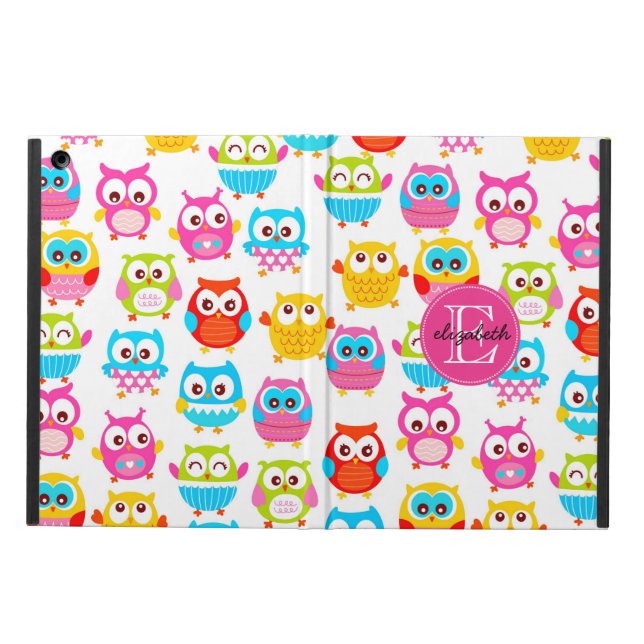 Coque iPad Air Hiboux mignons de Litte décorés d'un monogramme (Extérieur)
