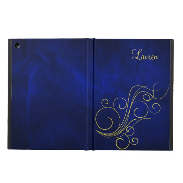 Coque iPad Air Remous bleu élégant d'or (Extérieur)