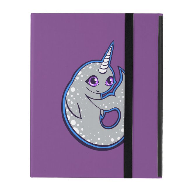 Coque iPad Baleine à narval gris avec des points de dessin en (Devant fermé)