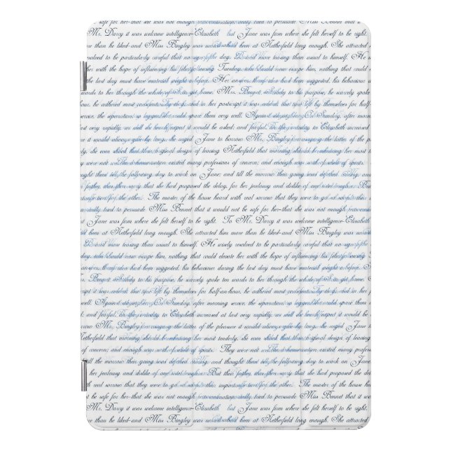 Coque ipad bleu blanc des textes de Jane Austen (Devant)