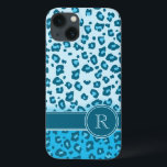 Coque ipad de monogramme poster de animal léopard<br><div class="desc">Un coque monogramme de style empreinte de léopard unique dans les tons bleu aqua. Personnalisez cet objet avec votre initiale. Voici l'exemple : R. Ce motif unique original est conçu par Sarah Trett.</div>