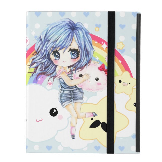 Coque iPad Fille d'une chevelure bleue mignonne avec (Devant fermé)