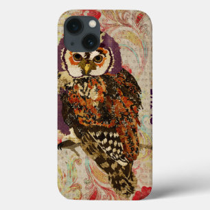 Coque ipad floral d'améthyste et de hibou ambre