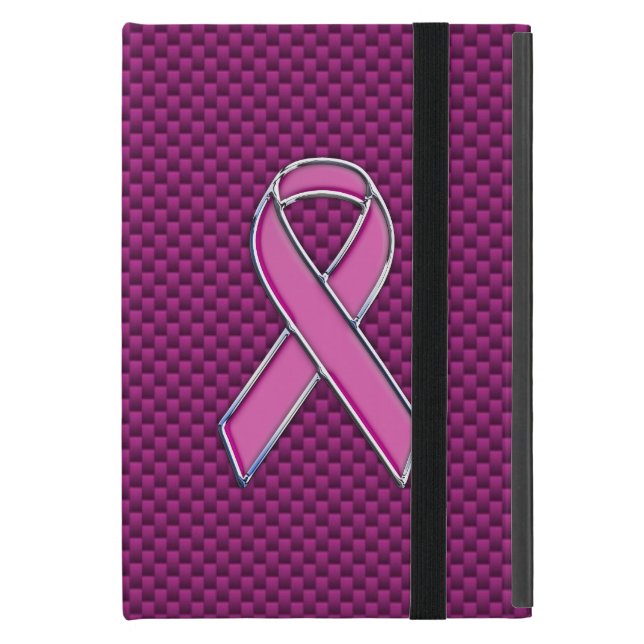Coque iPad Mini Fibre de carbone de conscience de ruban de rose de (Devant fermé)