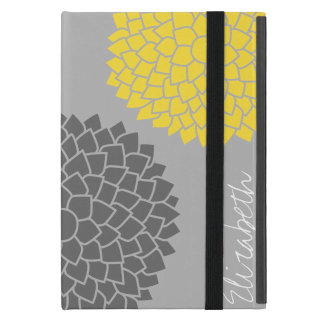 Coque iPad Mini Fleurs Zen modernes - gris Jaune (Devant fermé)