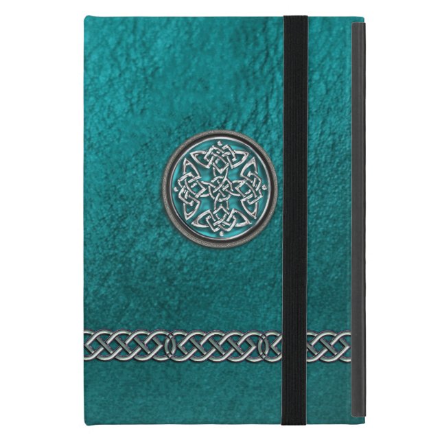 Coque iPad Mini Mini cas d'iPad tribal celtique en cuir turquoise (Devant fermé)