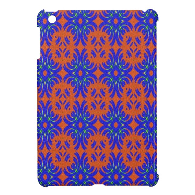 Coque iPad Mini Orange et motif bleu (Dos)