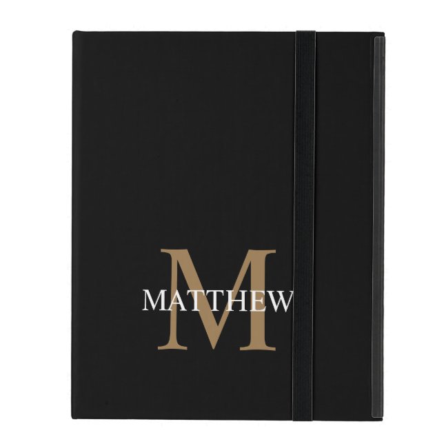 Coque iPad Nom personnalisé Monogramme noir (Devant fermé)