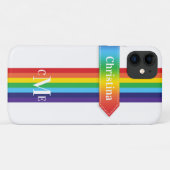 Coque iPhone 11 | Arc-en-ciel rayé avec Monogramme (Dos (Horizontal))