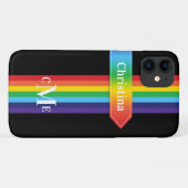 Coque iPhone 11 | Arc-en-ciel rayé avec Monogramme (Dos (Horizontal))