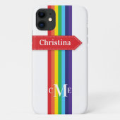 Coque iPhone 11 | Arc-en-ciel rayé avec Monogramme (Dos)