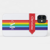 Coque iPhone 11 | Arc-en-ciel rayé avec Monogramme (Dos (Horizontal))