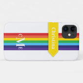 Coque iPhone 11 | Arc-en-ciel rayé avec Monogramme (Dos (Horizontal))