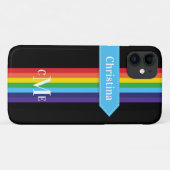 Coque iPhone 11 | Arc-en-ciel rayé avec Monogramme (Dos (Horizontal))