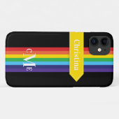 Coque iPhone 11 | Arc-en-ciel rayé avec Monogramme (Dos (Horizontal))