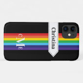 Coque iPhone 11 | Arc-en-ciel rayé avec Monogramme (Dos (Horizontal))