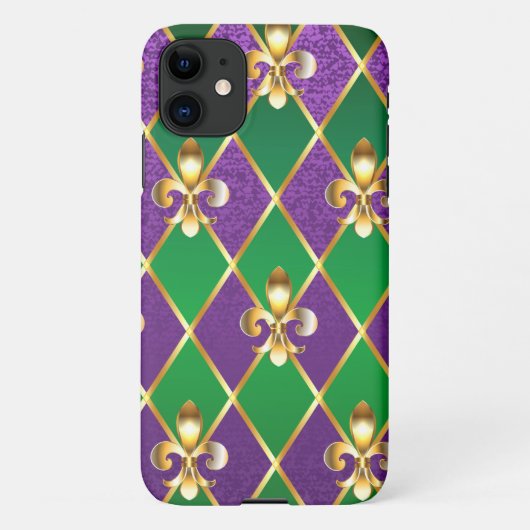Coque iPhone 11 Arrière - plan de bijoux Mardi Gras (Dos)