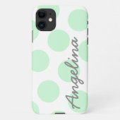 Coque iPhone 11 Blanc et Big Pastel Mint Green Polka Dot Motif (Dos)