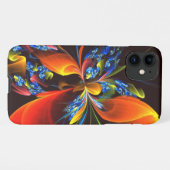 Coque iPhone 11 Blue Orange Floral Moderne Art Abstrait Motif #03 (Dos Horizontal)