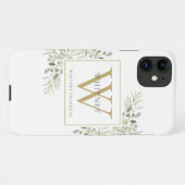 Coque iPhone 11 Élégant Monogramme Or Verdure (Dos Horizontal)